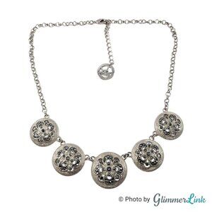 Trifari Floral Ornate Faux Marcasite Circles Silver Tone Necklace